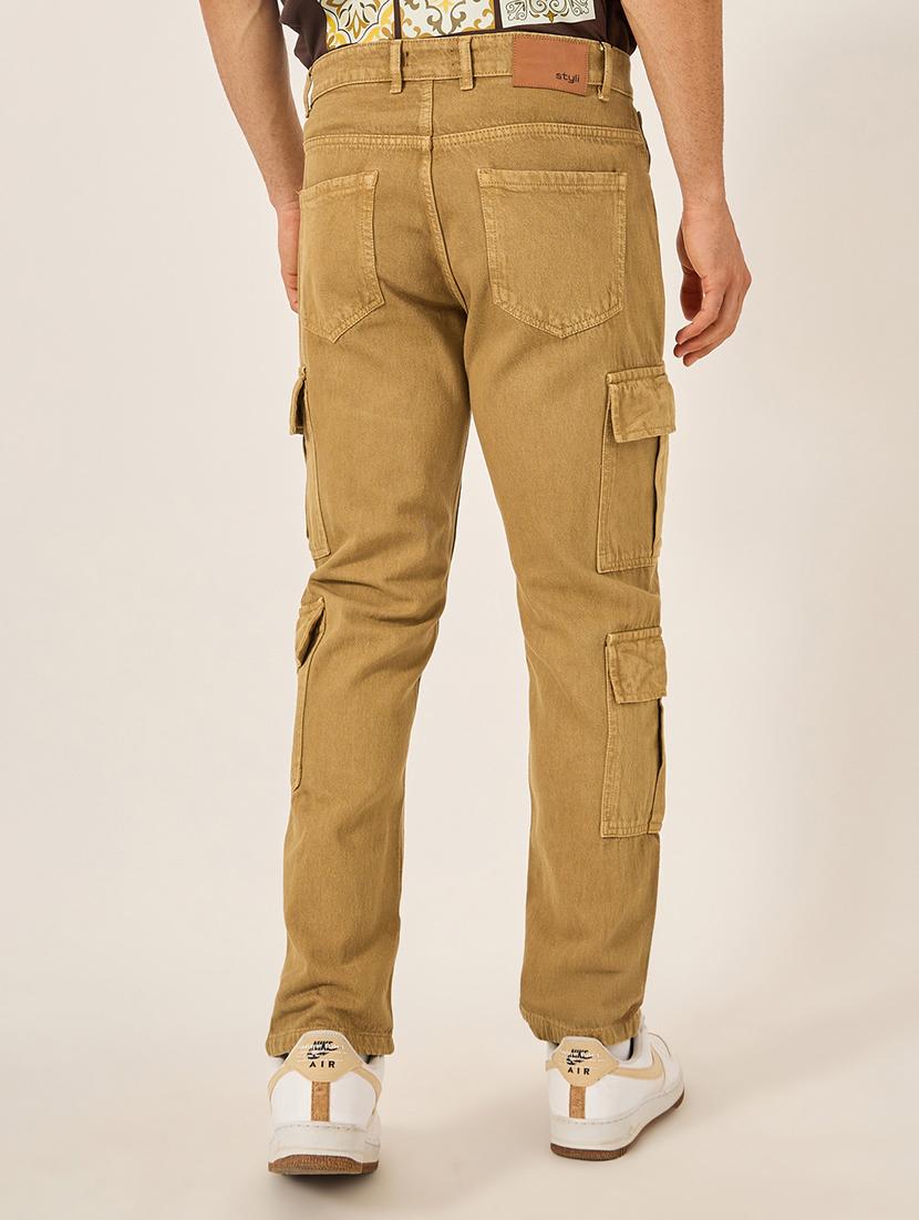 men brown solid mid rise cargo - 21971594 - Standard Image - 2