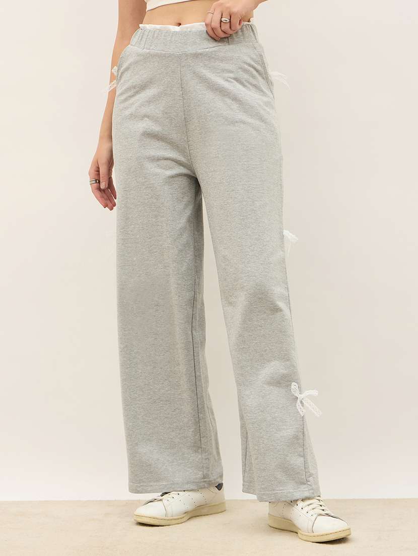 women solid high rise  track pant