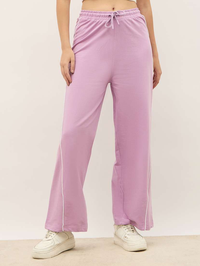 women solid high rise track pant