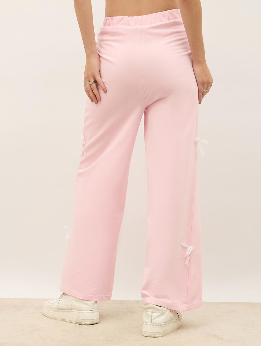 women pink solid high rise track pant - 21971643 - Standard Image - 2