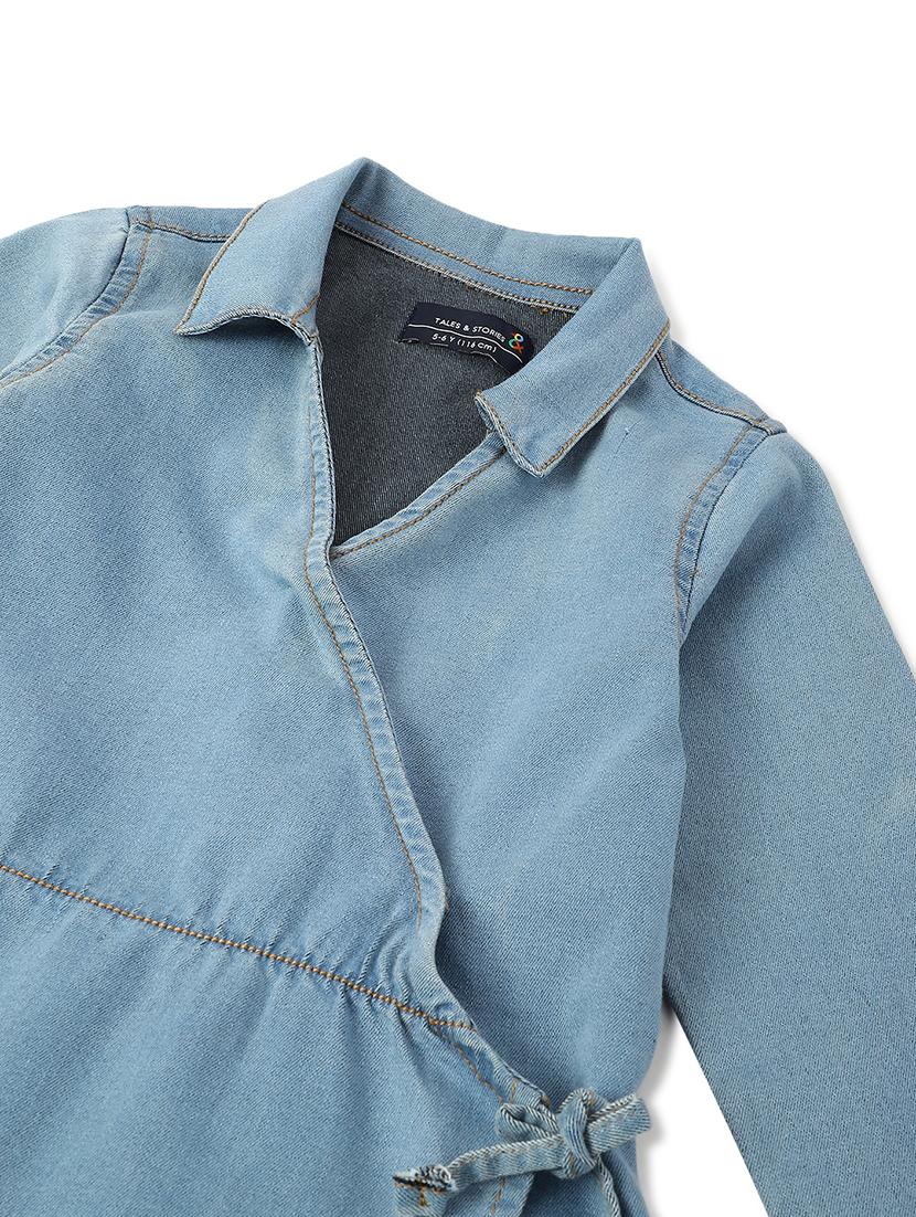 girls solid collared denim wrap dress - 21971644 - Standard Image - 2