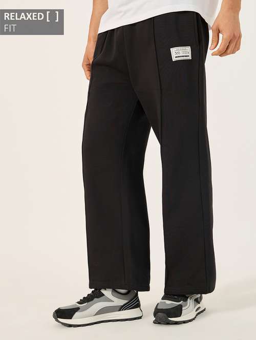 men solid mid rise loose fit full length track pant - 21971691 - Standard Image - 0