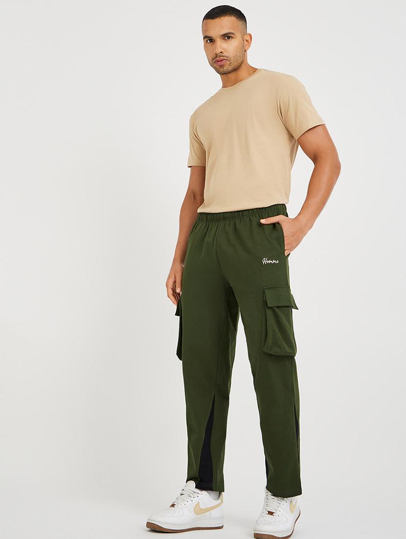olive cotton men solid mid rise relaxed fit cargo - 21971737 - Standard Image - 2