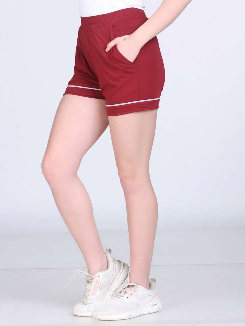Women Maroon Solid Mid Rise Sports Shorts - 21971834 -  Standard Image - 2