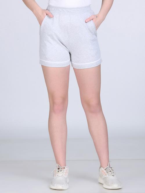 women grey solid mid rise sports shorts - 21971836 - Standard Image - 0