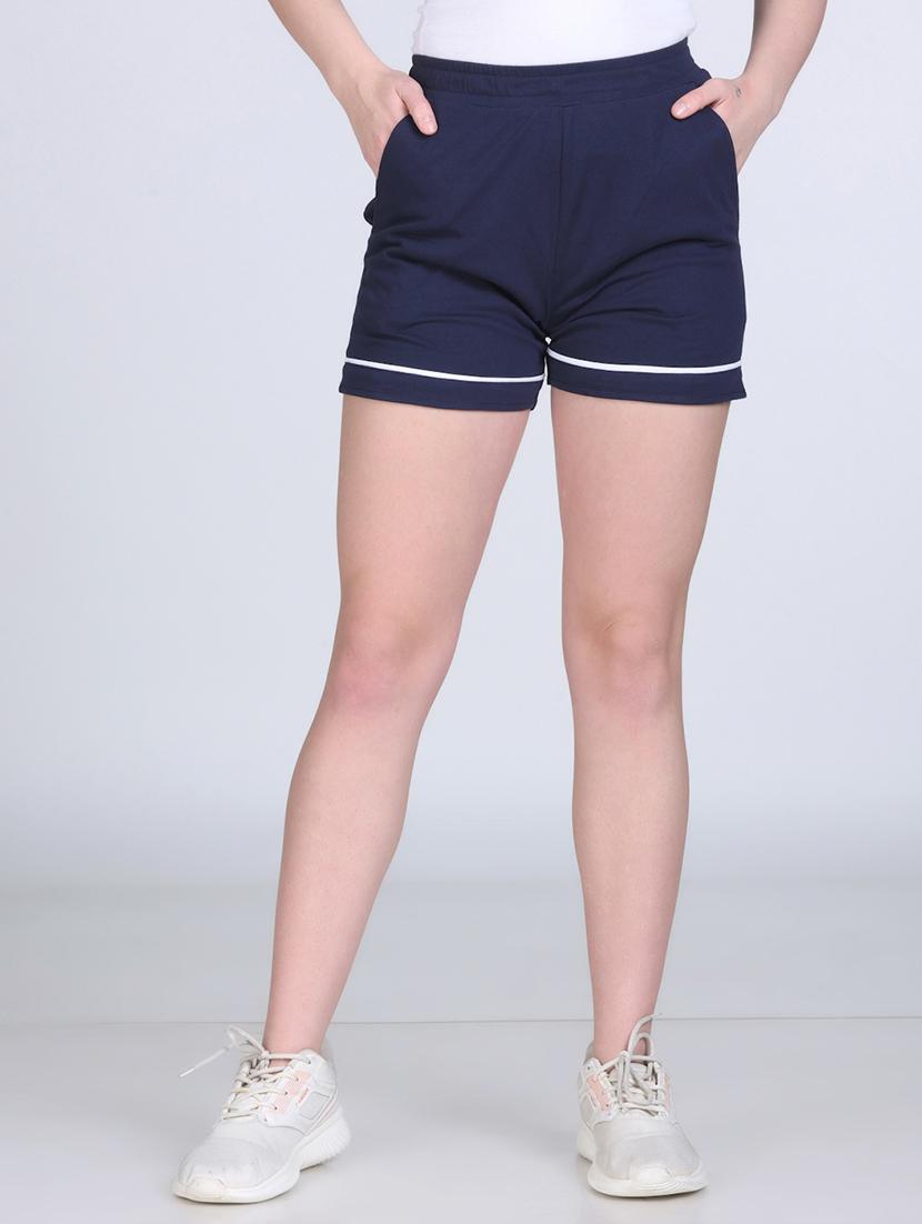 women navy blue solid mid rise sports shorts - 21971837 - Zoom Image - 0
