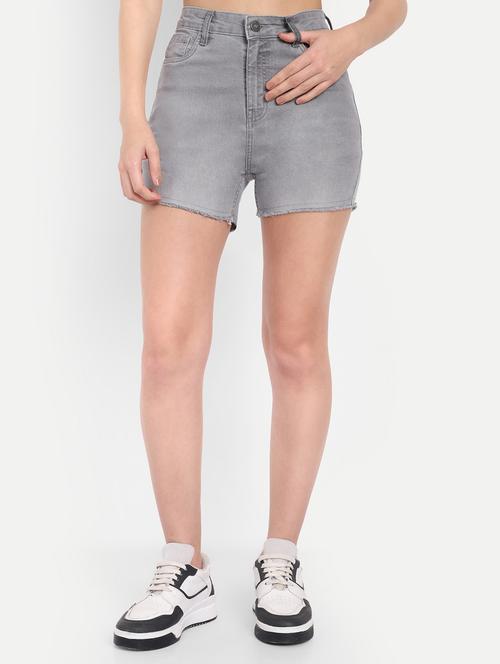 women solid high rise distressed denim shorts - 21971842 -  Standard Image - 0