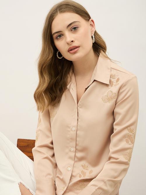 women beige solid long sleeve regular shirt - 21971858 - Standard Image - 0