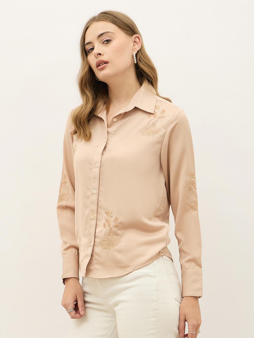 women beige solid long sleeve regular shirt - 21971858 - Standard Image - 2