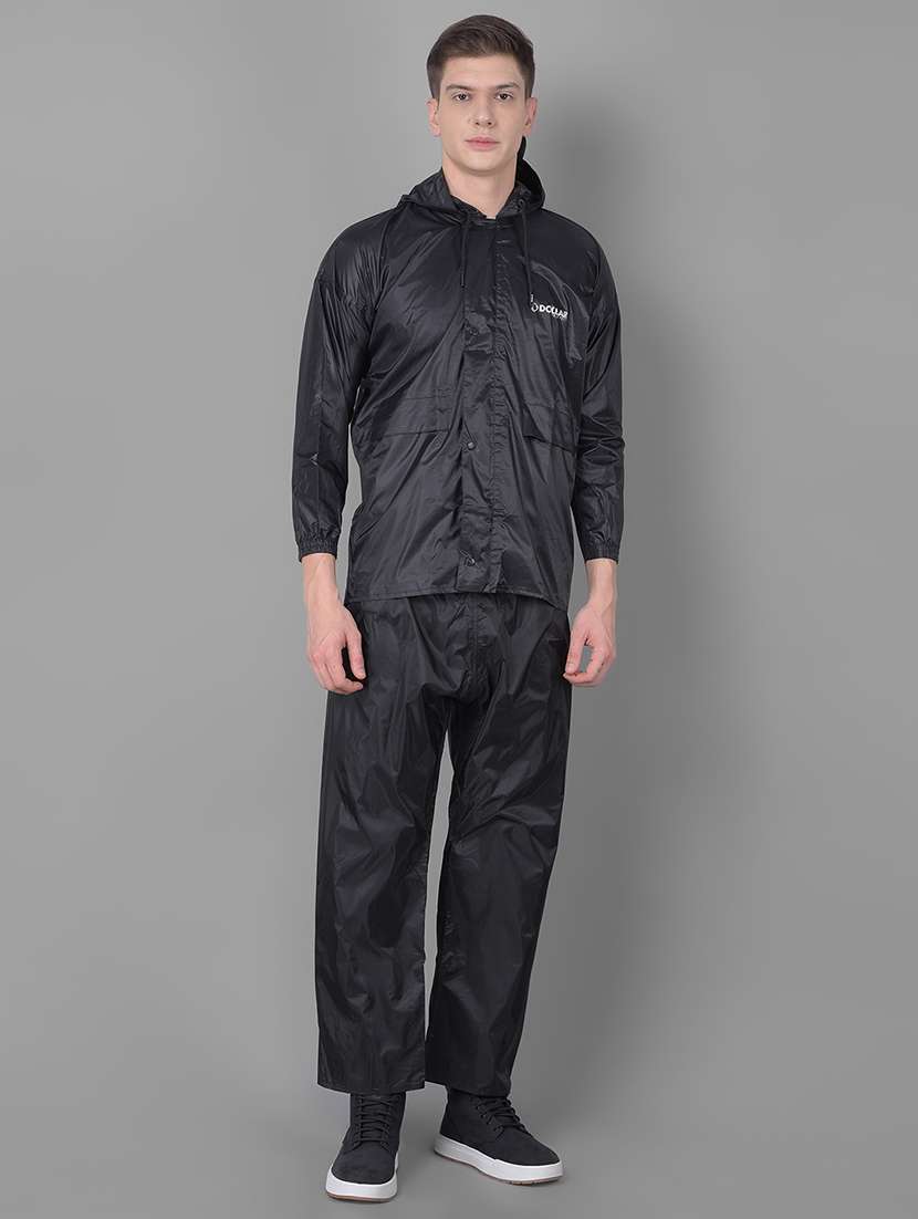 men solid long sleeve rain suit set 