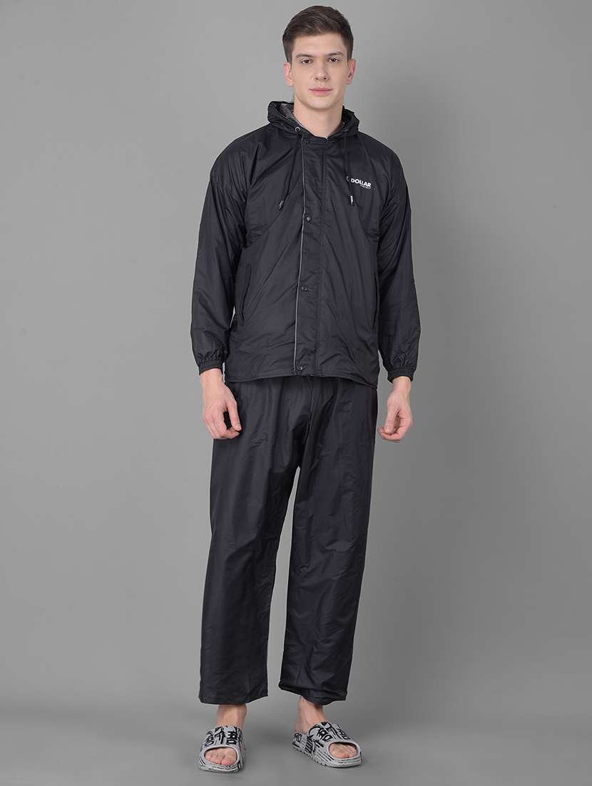 men solid long sleeve rain suit set 