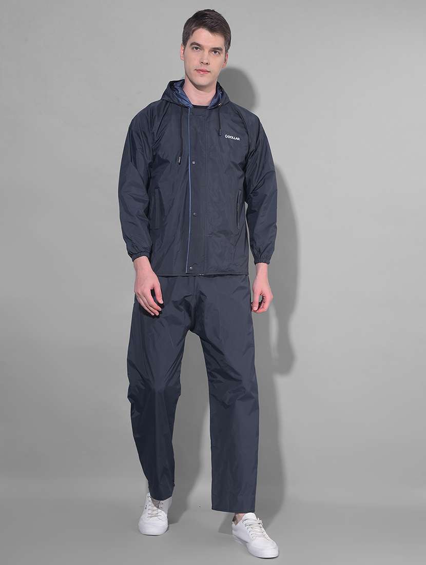 men solid long sleeve rain suit set 
