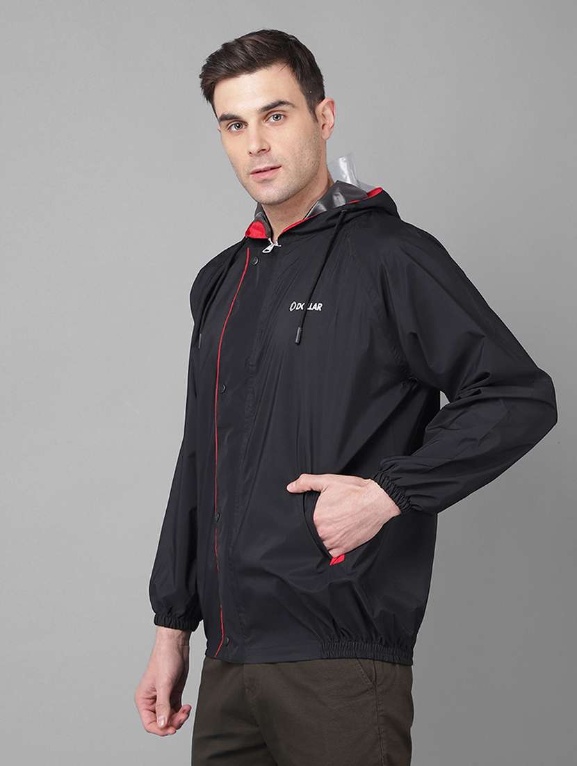 men solid hooded long sleeve rain jacket - 21971962 - Standard Image - 2