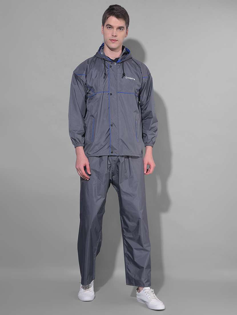 men solid long sleeve rain suit set 
