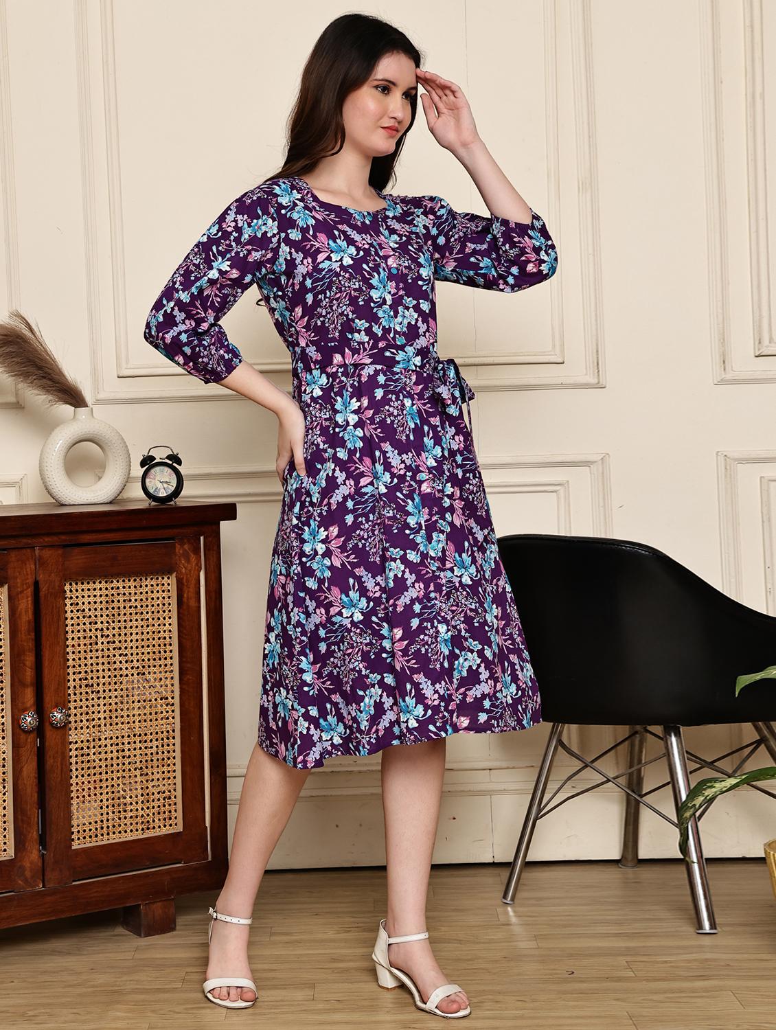 purple cotton aline dress - 21972165 - Standard Image - 2
