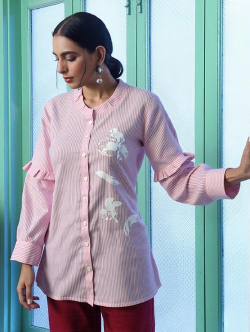 women striped long slevee long shirt - 21972186 - Standard Image - 0