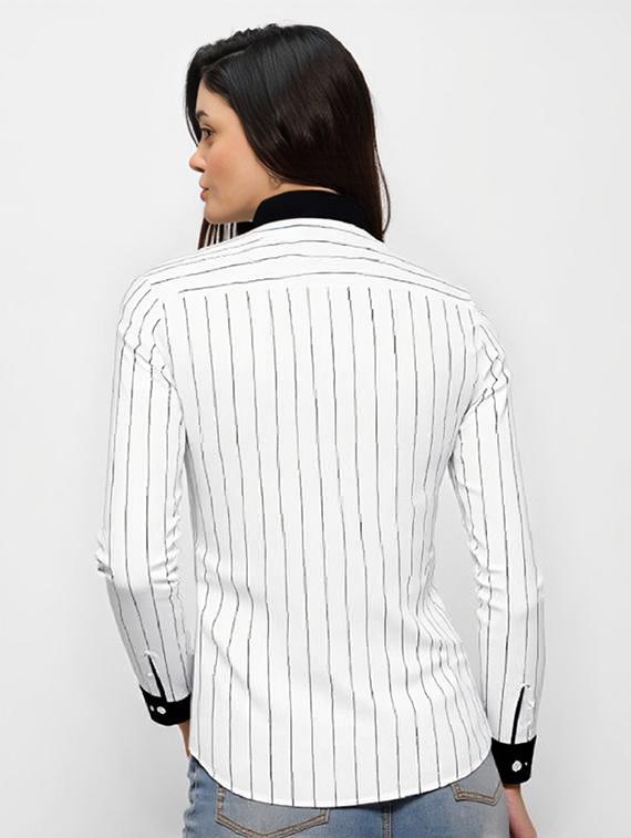 women striped collared long sleeve regular shirt - 21972210 - Standard Image - 2