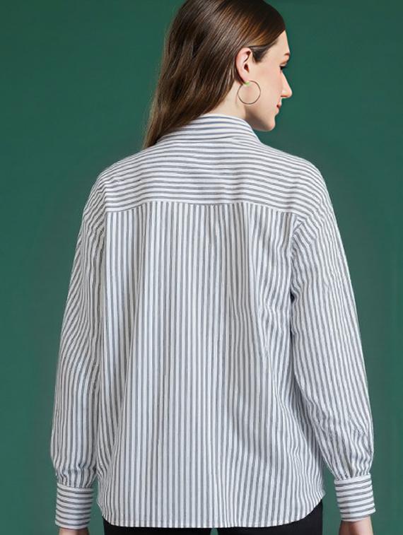 women striped collared long sleeve relaxed shirt - 21972220 - Standard Image - 2