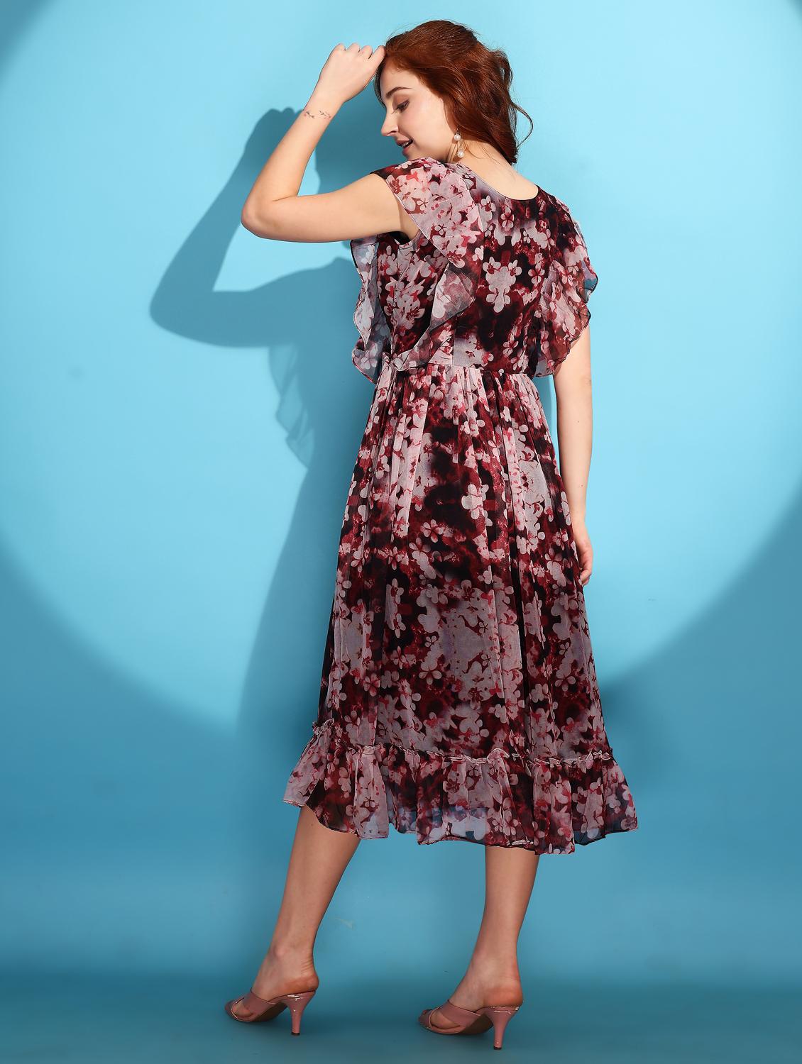 women floral print ruffle sleeve tiered dress - 21972230 - Standard Image - 2