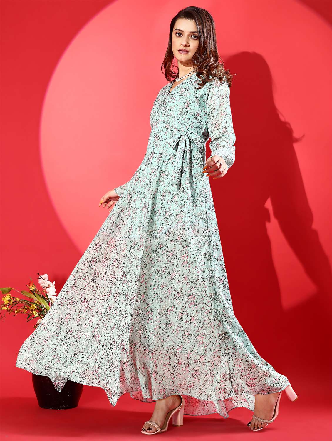 women printed puff sleeve fit & flare maxi dress - 21972232 -  Standard Image - 2