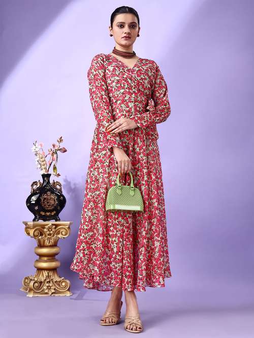 women floral print long sleeve fit & flare maxi dress - 21972238 -  Standard Image - 0
