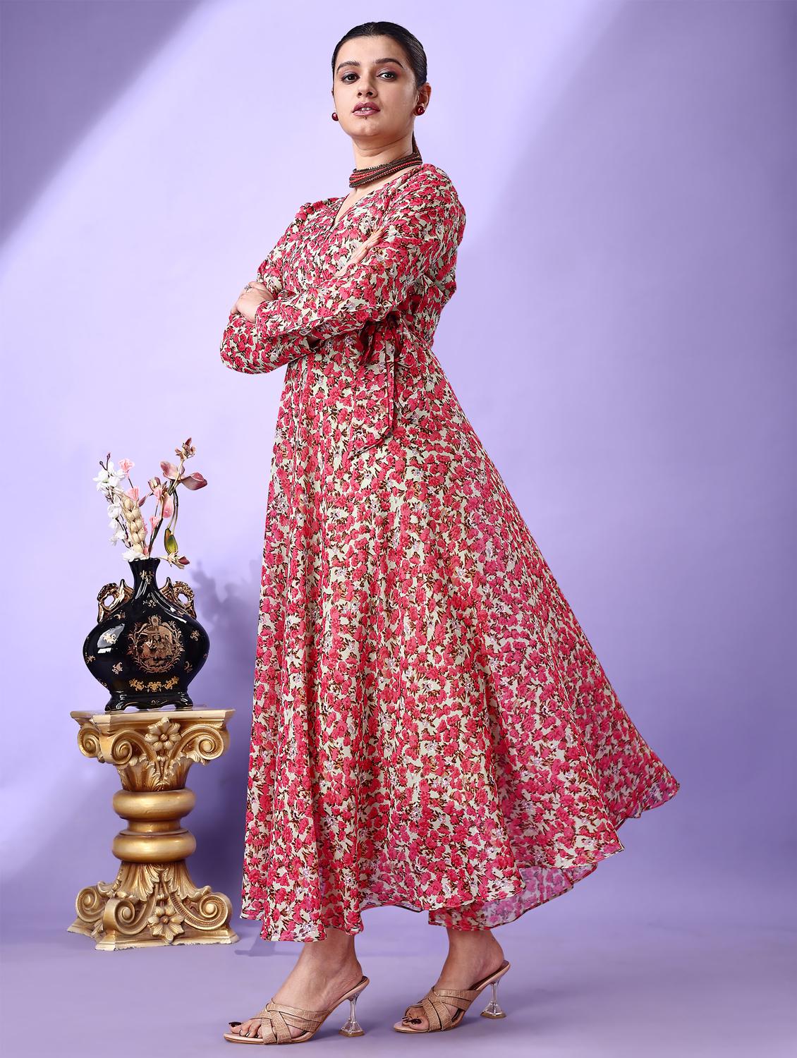 women floral print long sleeve fit & flare maxi dress - 21972238 - Standard Image - 2