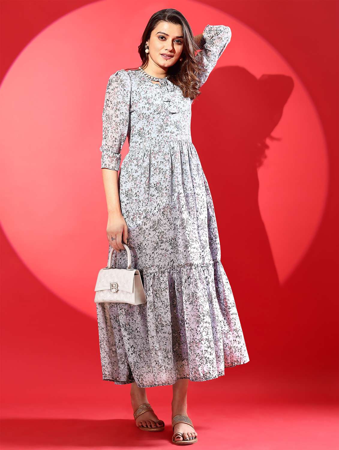 women floral print puff sleeve tiered dress - 21972241 -  Standard Image - 2