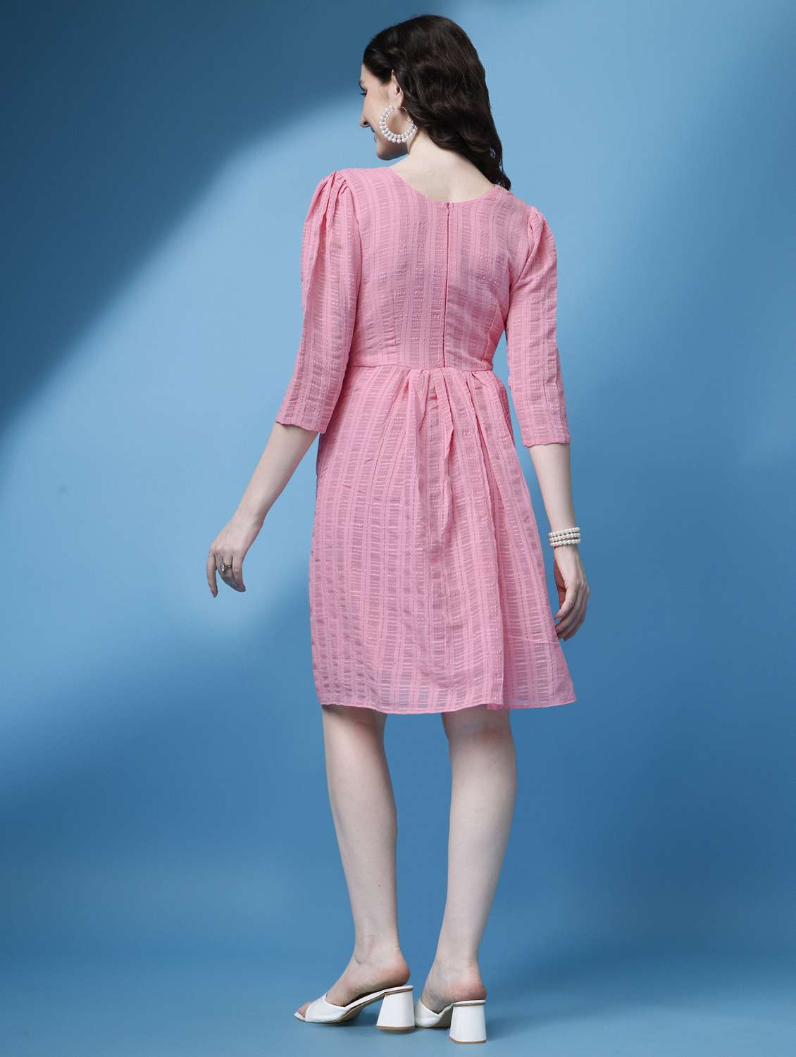 women pink slef designed a-line dress - 21972250 -  Standard Image - 2