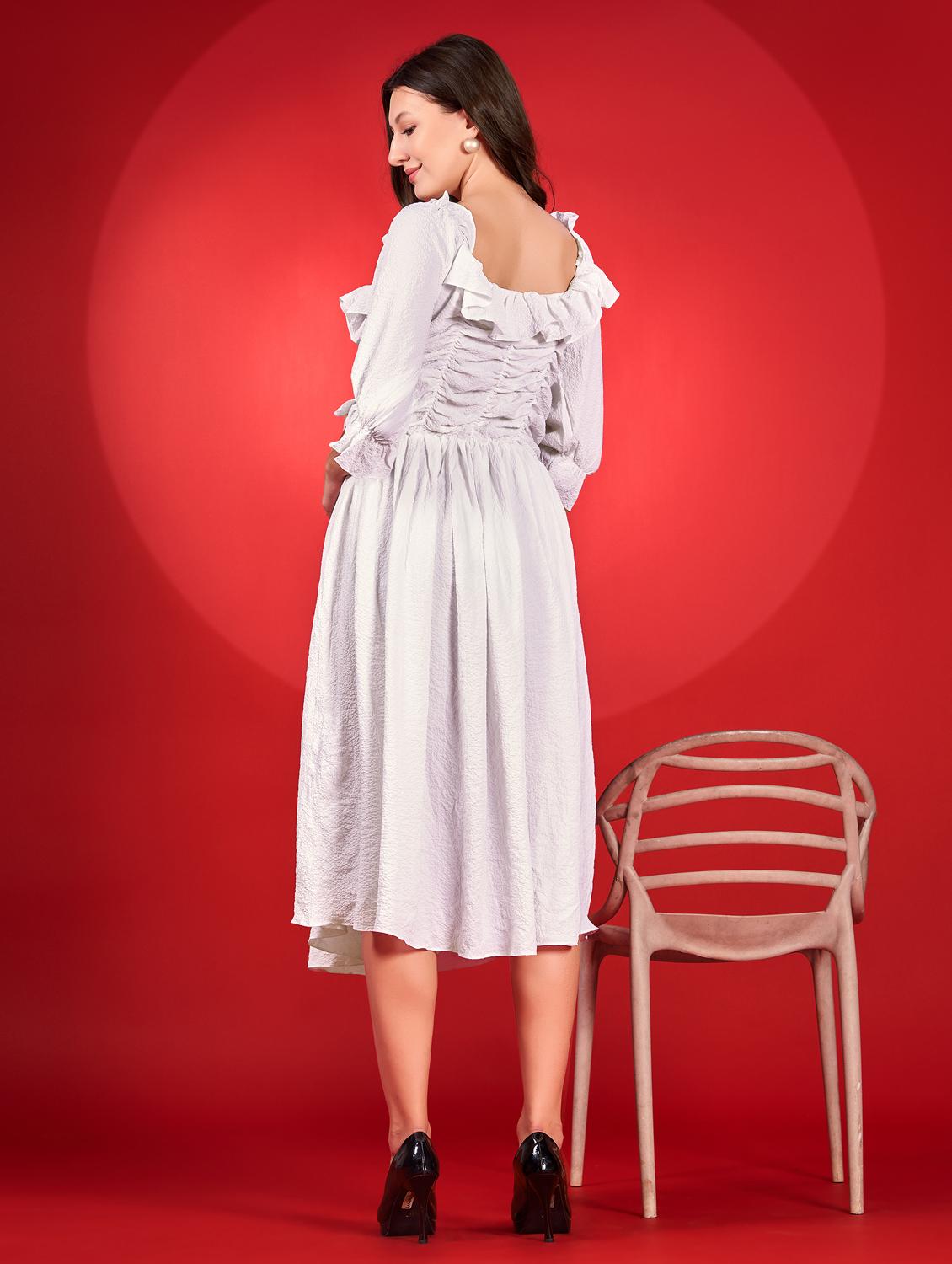 women self designed puff sleeve fit & flare dress - 21972253 - Standard Image - 2