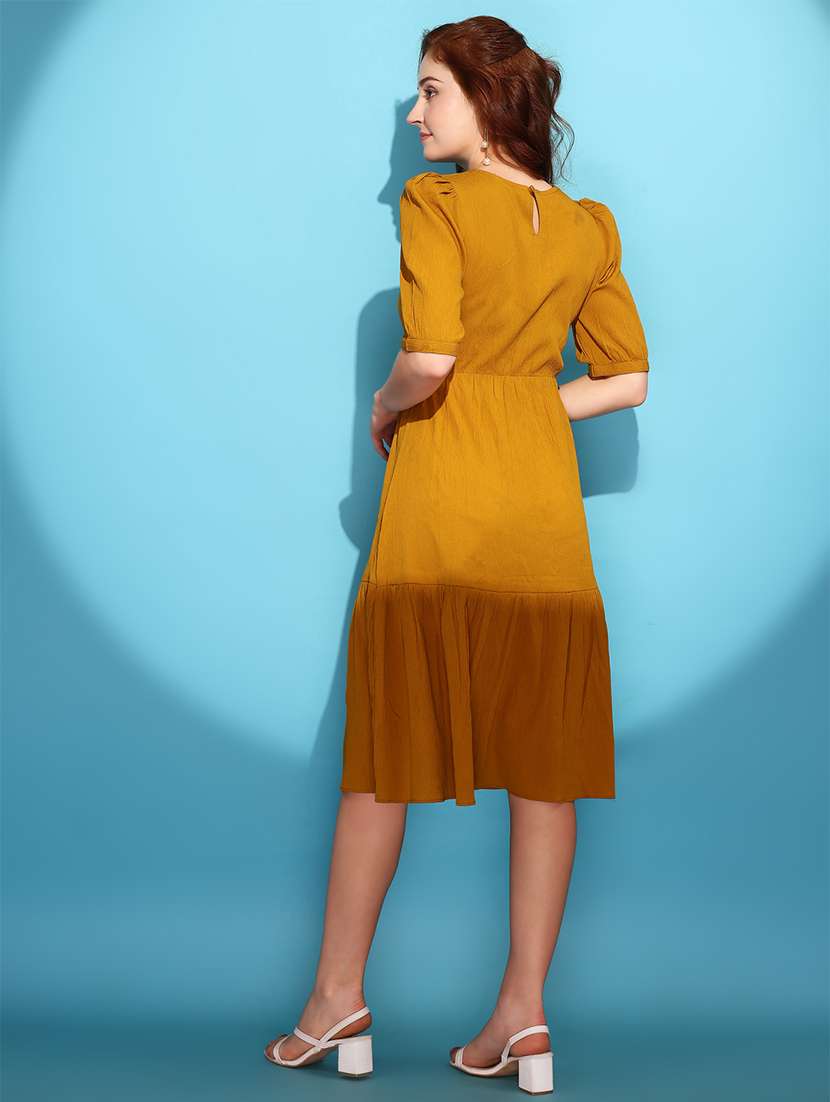 women solid puff sleeve tiered dress - 21972258 -  Standard Image - 2