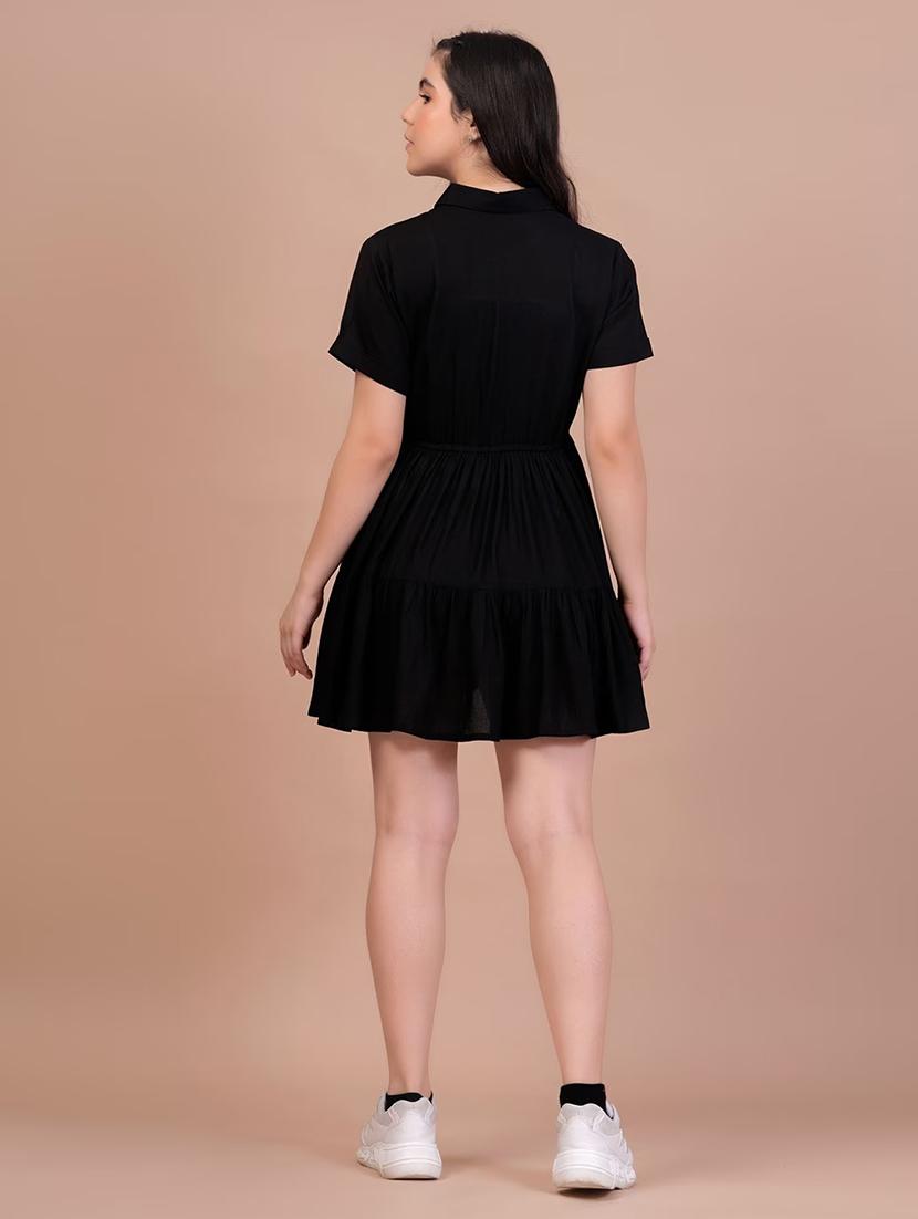 women black solid short sleeve tiered dress - 21972261 - Standard Image - 2