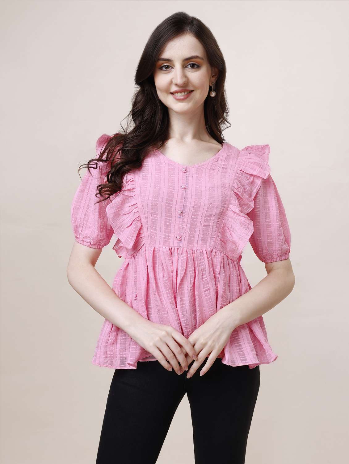 women self designed puff sleeve peplum top