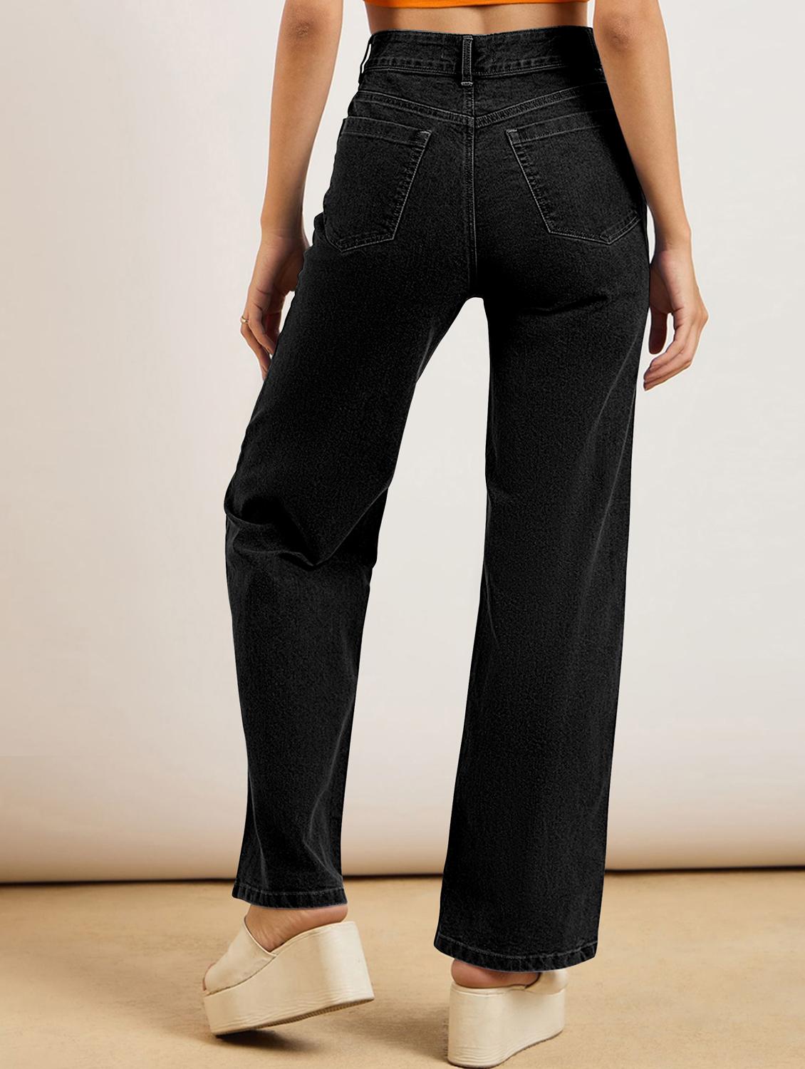 women solid high rise straight fit jean - 21972269 - Standard Image - 2