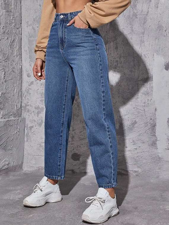 women solid high rise mom fit jean - 21972272 -  Standard Image - 2