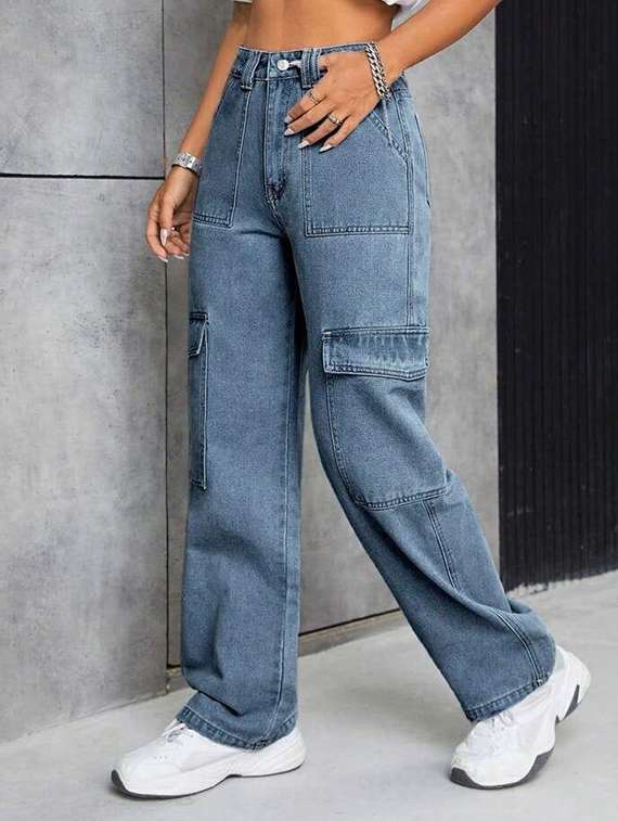 women solid high rise baggy cargo - 21972273 -  Standard Image - 2