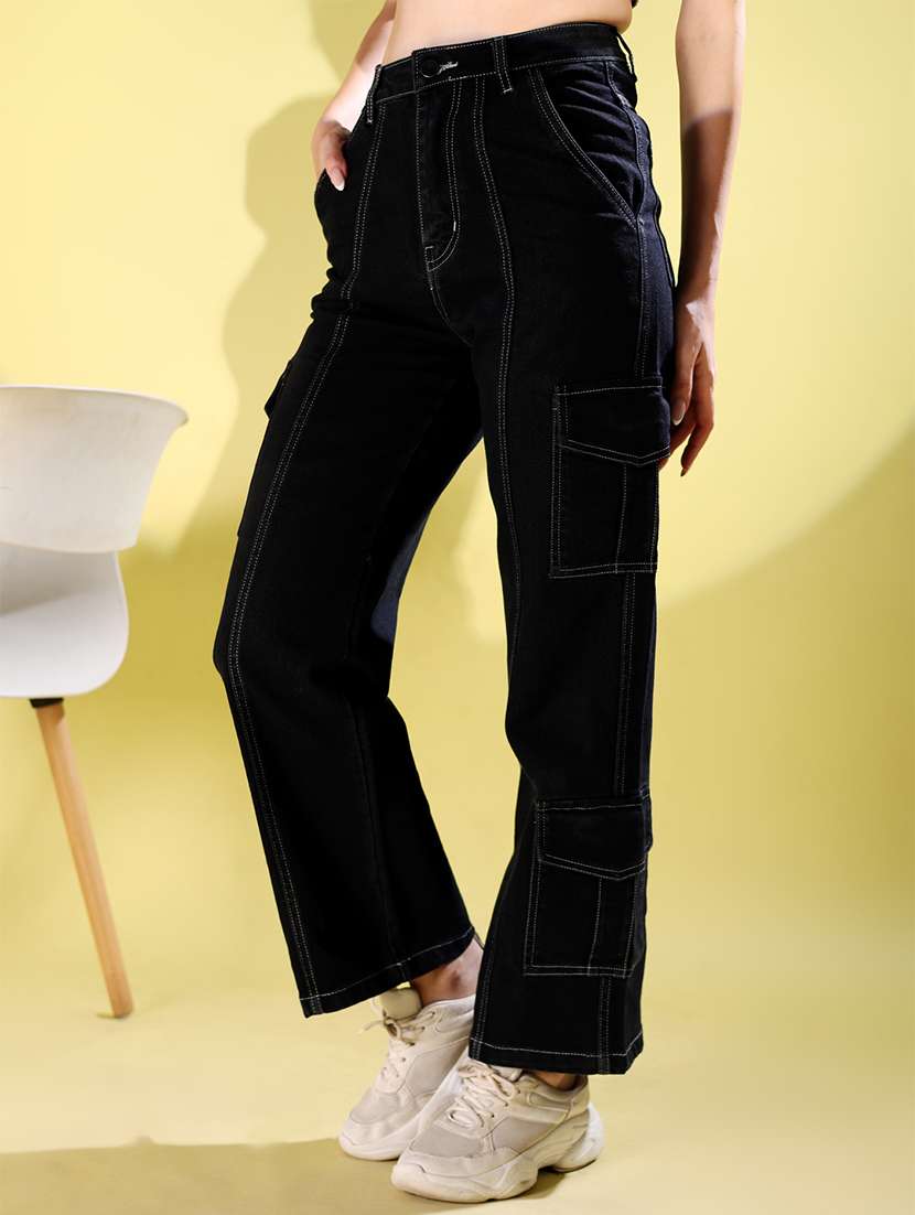 women solid high rise denim cargo - 21972274 -  Standard Image - 2