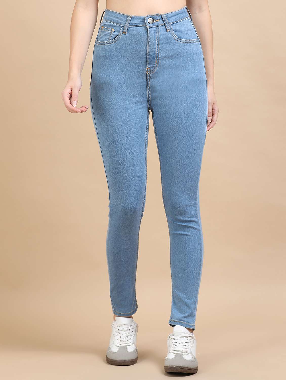 women solid high rise slim fit jean