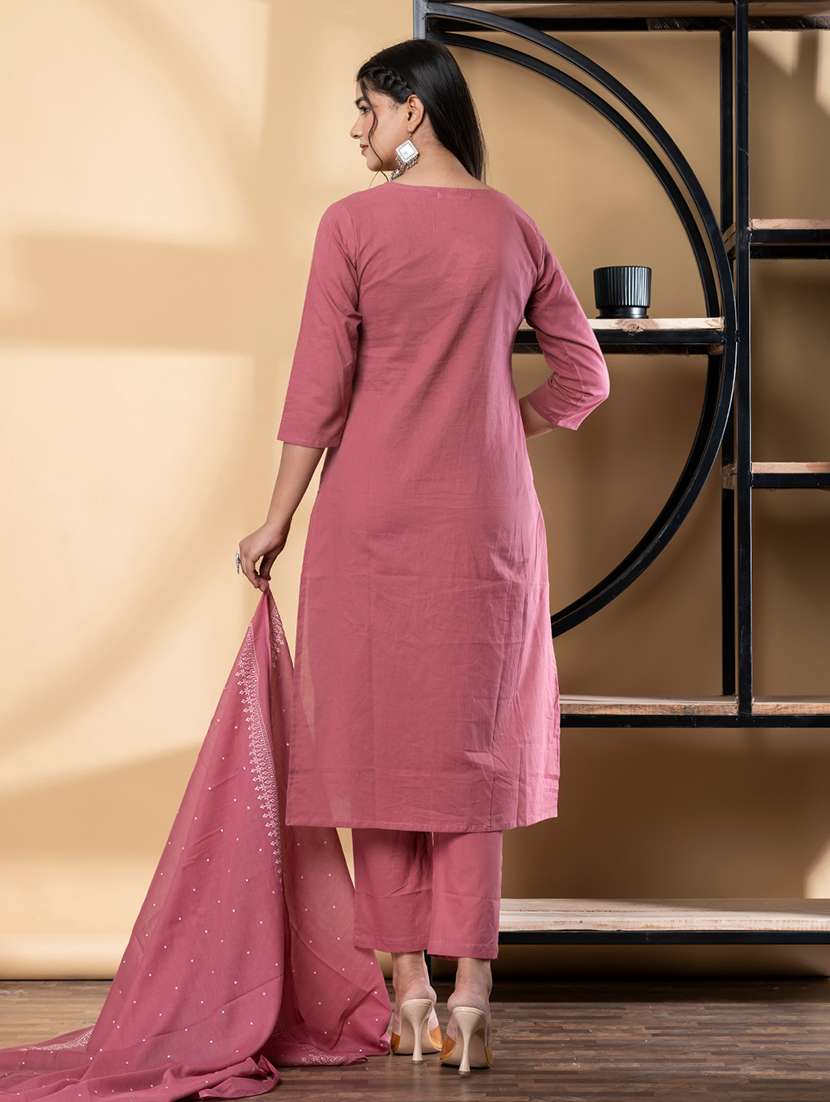 women three quarter sleeve kurta pant with dupatta set - 21972285 -  Standard Image - 2