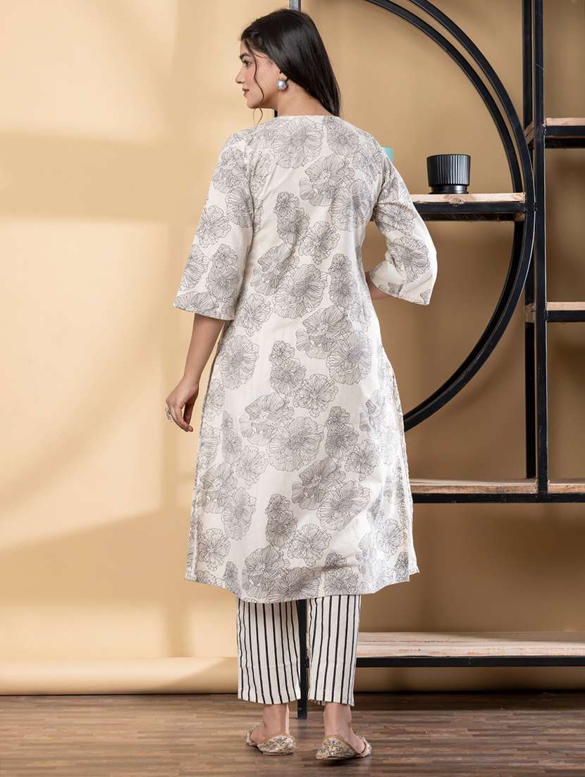 women floral printed three quarter sleeve kurta pant set - 21972287 -  Standard Image - 2