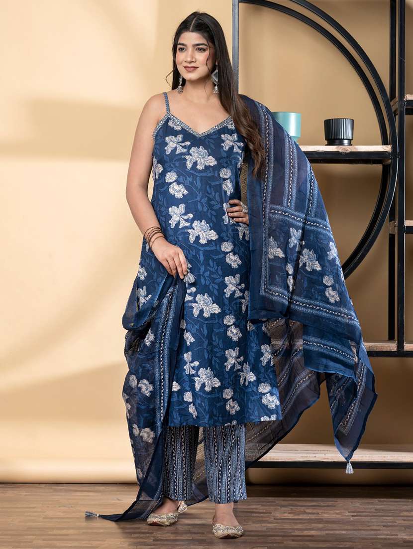 women floral printed sleeveless kurta pant with dupatta set