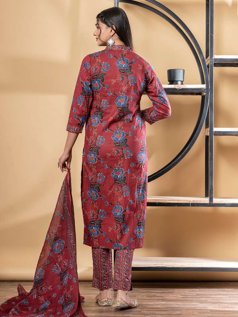 women three quarter sleeve kurta pant with dupatta set - 21972293 -  Standard Image - 2