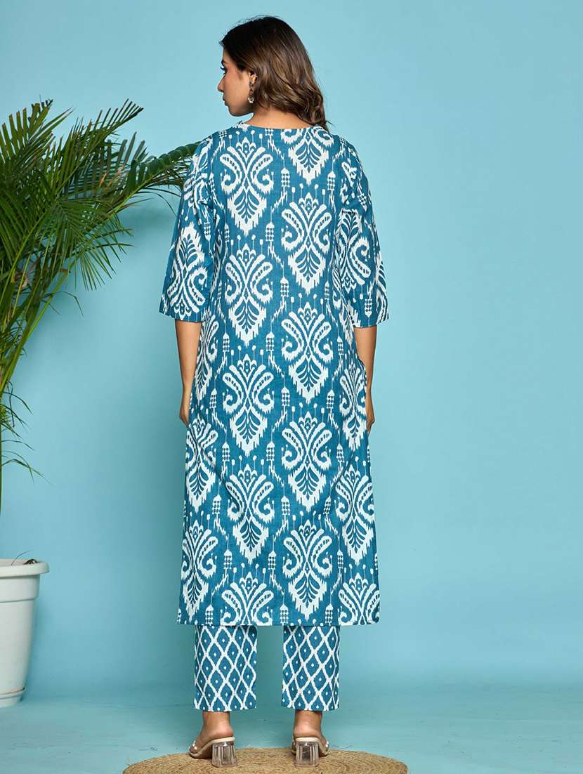 women three quarter sleeve kurta pant with dupatta set - 21972296 -  Standard Image - 2