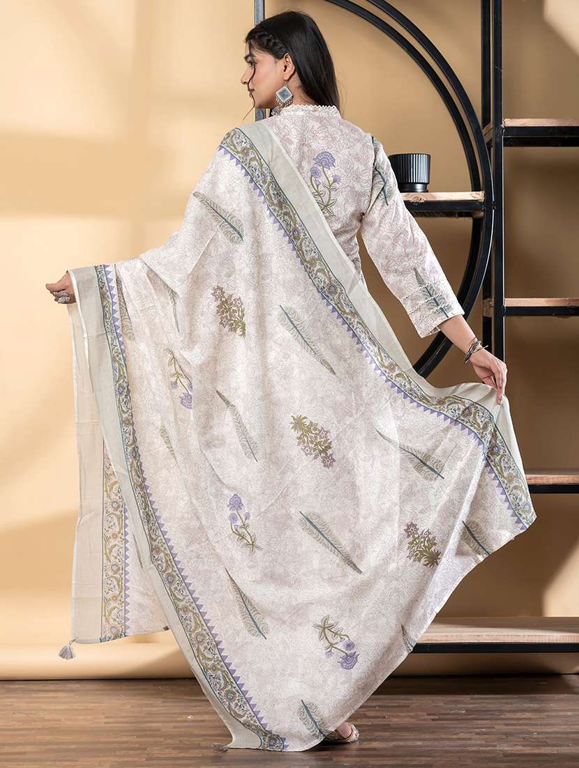 women three quarter sleeve kurta pant with dupatta set - 21972299 -  Standard Image - 2