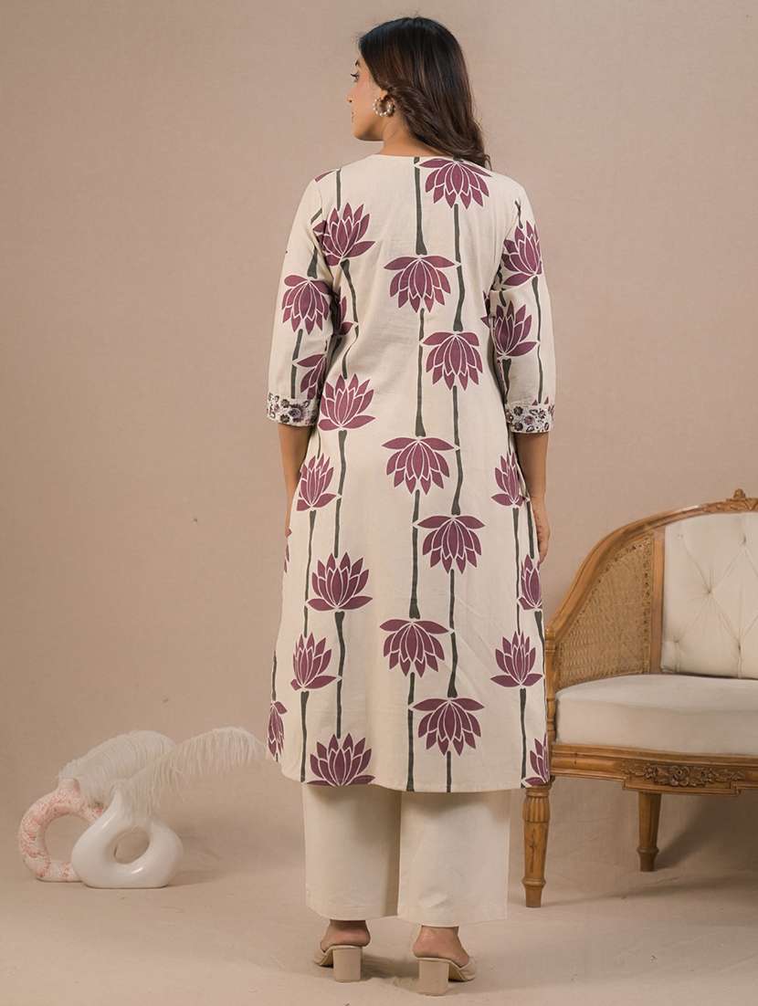 women floral printed three quarter sleeve kurta pant set - 21972303 -  Standard Image - 2