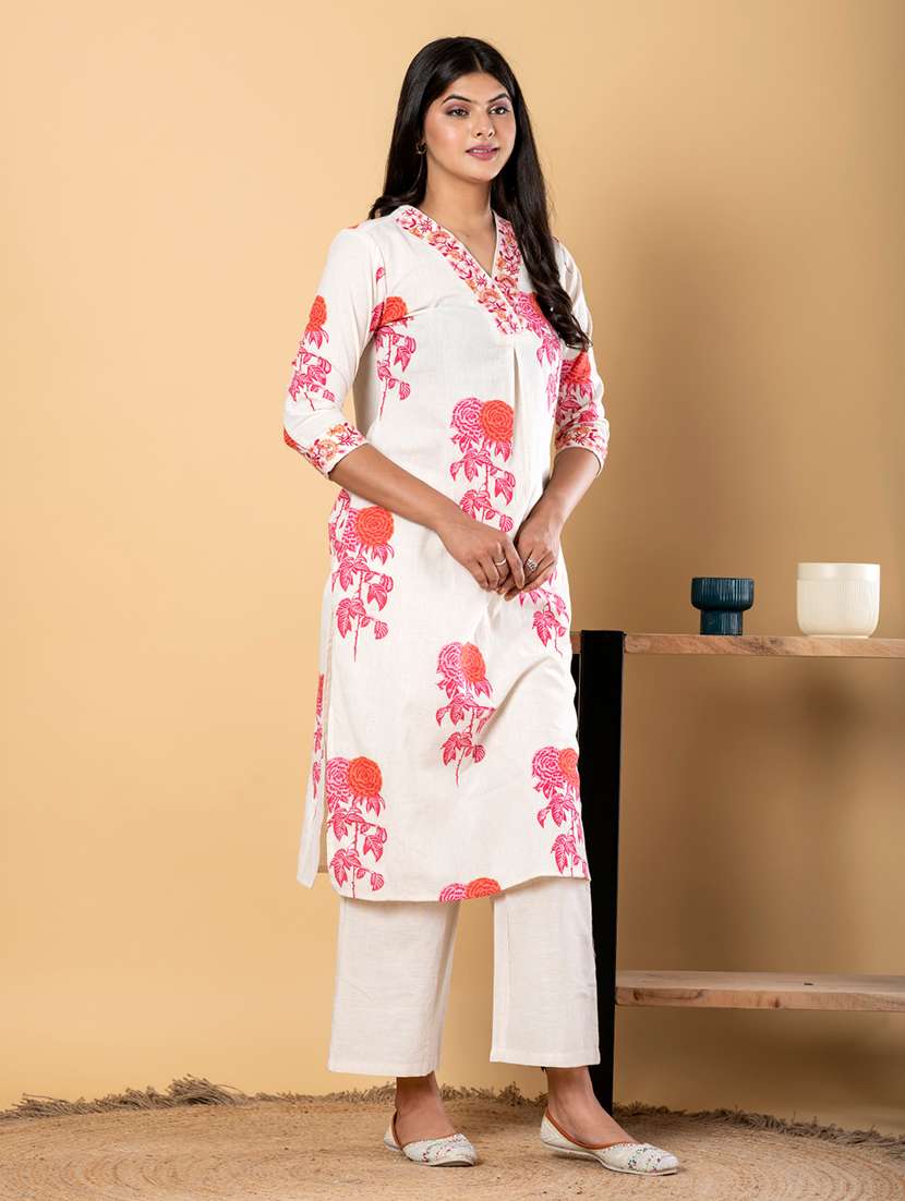women floral printed three quarter sleeve kurta pant set - 21972308 -  Standard Image - 2