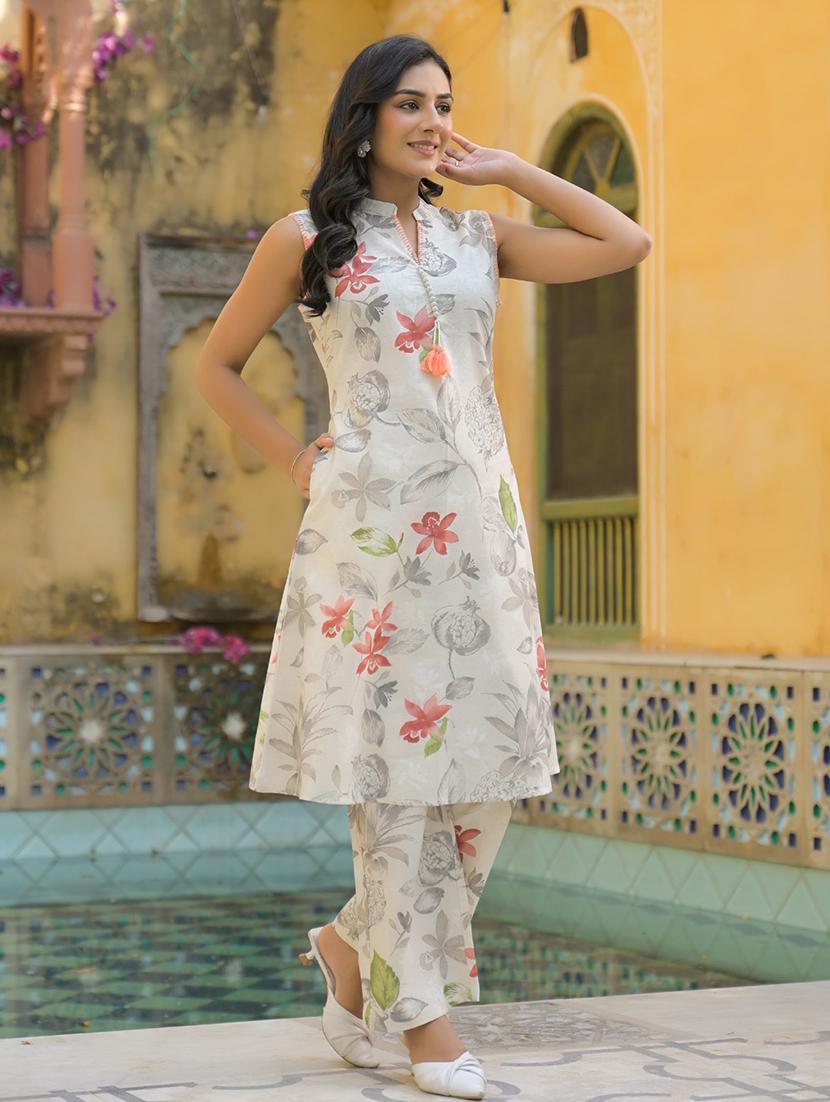 women floral printed sleeveless kurta pant set - 21972326 - Standard Image - 2