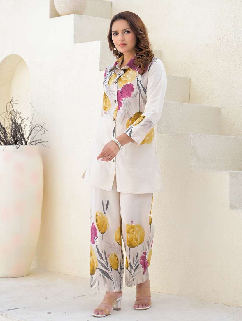 women floral printed three quarter sleeve ethnic co-ord set - 21972335 -  Standard Image - 2