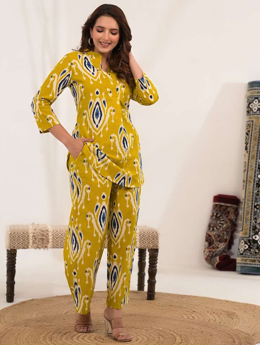 women ikat printed three quarter sleeve ethnic co-ord set - 21972337 -  Standard Image - 2