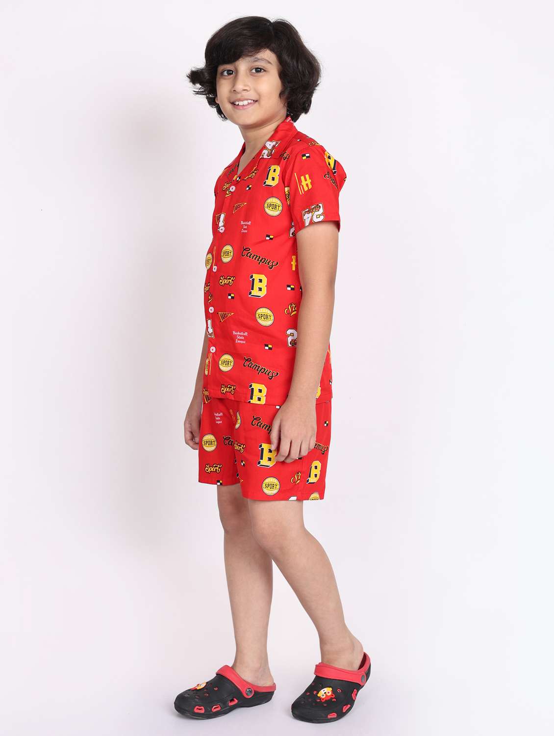 multi colored cotton shorts set coords - 21972340 -  Standard Image - 2