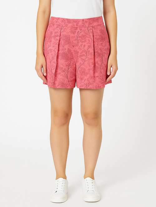 regular fit pink printed casual shorts - 21972349 - Standard Image - 0